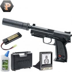 Pistolet HK USP tactical billes 6mm électrique full auto+Billes+batterie+mallette+porte cible+cibles