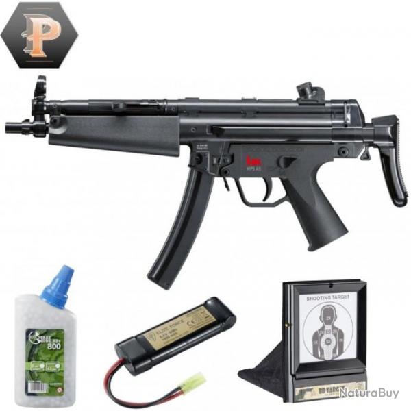 Pistolet HK MP5 A5 EBB billes 6mm lectrique full auto 0,5J+billes + batterie + porte cible + cibles
