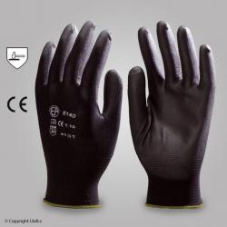 Gants de palpation sureté paume enduite en PU, lot de 10 paires NOIR T8