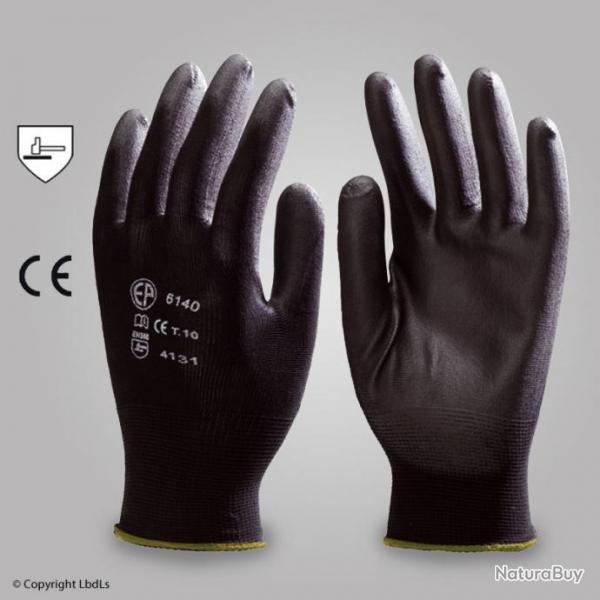 Gants de palpation suret paume enduite en PU, lot de 10 paires NOIR T8