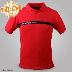Polo SSIAP FIRST rouge bande marine brodé ROUGE BANDE MARINE S