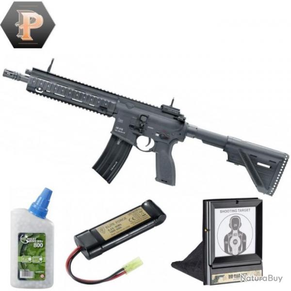 Carabine HK 416 A5 black lectrique full auto 1,0J + billes + batterie + porte cible + cibles