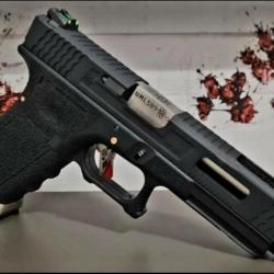 PRE COMMANDE Glock34 FORCE BLACK SLIDE & SILVER BARREL WE CUSTOM FIBRE OPTIQUE PHOSPHO BY PNA