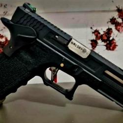 PRE COMMANDE Glock34 FORCE BLACK SLIDE & SILVER BARREL WE CUSTOM FIBRE OPTIQUE PHOSPHO BY PNA