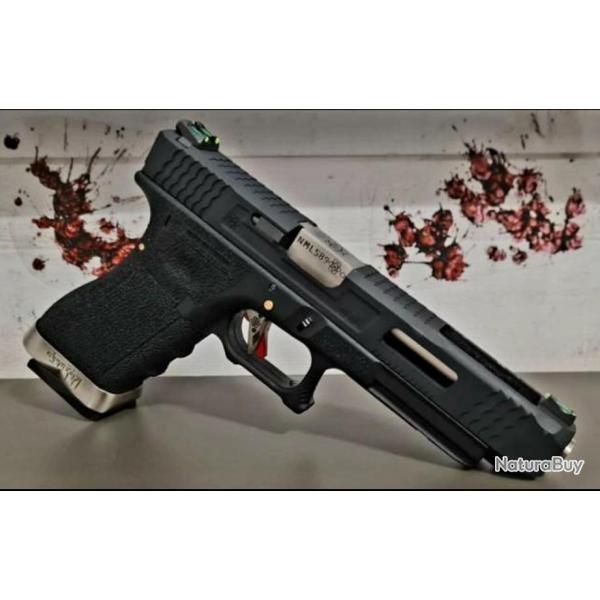 PRE COMMANDE Glock34 FORCE BLACK SLIDE & SILVER BARREL WE CUSTOM FIBRE OPTIQUE PHOSPHO BY PNA