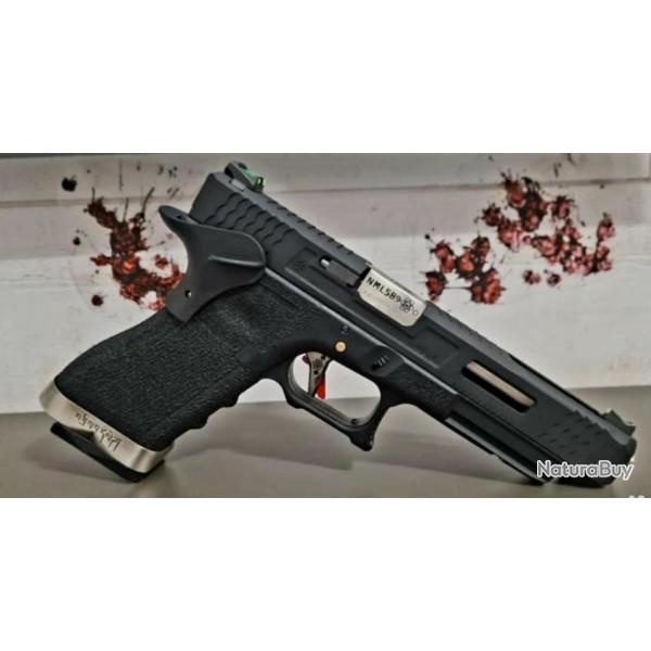 PRE COMMANDE Glock34 FORCE BLACK SLIDE & SILVER BARREL WE CUSTOM FIBRE OPTIQUE PHOSPHO BY PNA