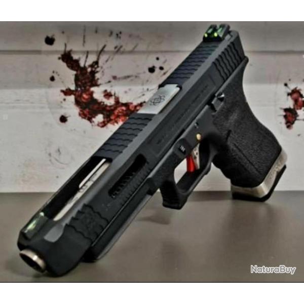 PRE COMMANDE Glock34 FORCE BLACK SLIDE & SILVER BARREL WE CUSTOM FIBRE OPTIQUE PHOSPHO BY PNA