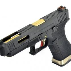 PRE COMMANDE GLOCK34 FORCE BLACK SLIDE & [GOLD BARREL] WE CUSTOM AVEC FIBRE OPTIQUE PHOSPHO BY PNA