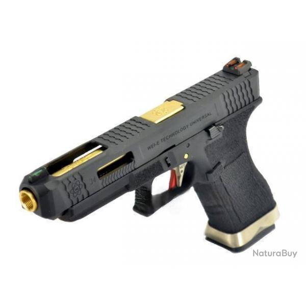 PRE COMMANDE GLOCK34 FORCE BLACK SLIDE & [GOLD BARREL] WE CUSTOM AVEC FIBRE OPTIQUE PHOSPHO BY PNA