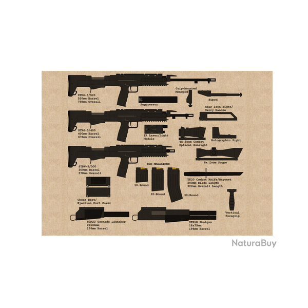 Affiche, poster vintage d'armes de guerre, taille 21x30cm modle 18