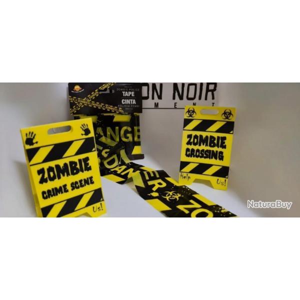 REDUCTION NOL PACK POLICE "ZOMBIE" AVEC RUBALISE "DANGER ZOMBIE" +4 CHEVALLETS SCENE DE CRIME NEUF