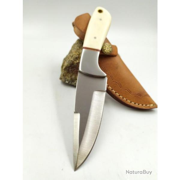 Poignard Bowie Skinner Manche en Os avec Etui en Cuir 020m