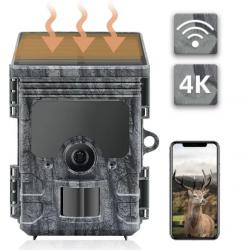 Caméra de chasse panneau solaire intégré 4K HD avec WiFi avec vision nocturne étanche IP66