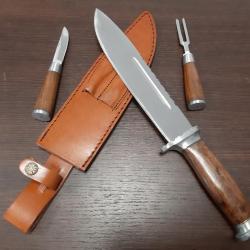 SET de couteau bowie de chasse avec couvert couteau + fourchette le tout dans un Etui Cuir robuste x
