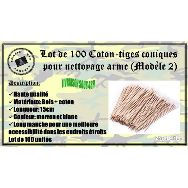 Lot de 100 Coton-tiges coniques pour le nettoyage des armes (modle 2)