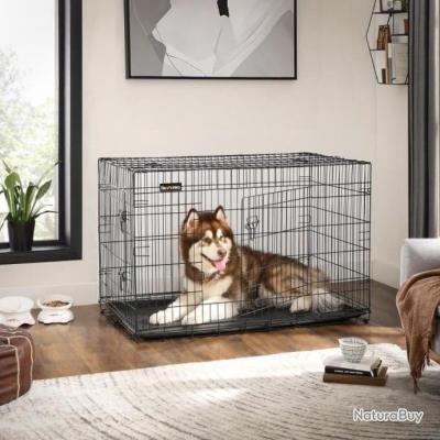 Cage pour chien animaux sur roulettes pliable 3 portes plateau