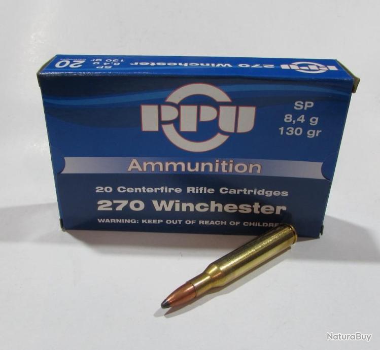 Boite 20 cartouches Partizan calibre 270 winchester 130 grs soft point Balles Calibre 270