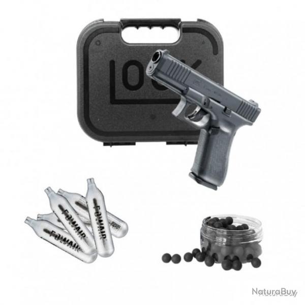 Pistolet Glock 17 Gen 5 T4E cal 43 + 50 balles caoutchouc + 5 C02 + Malette Dfense Domicile Paintba