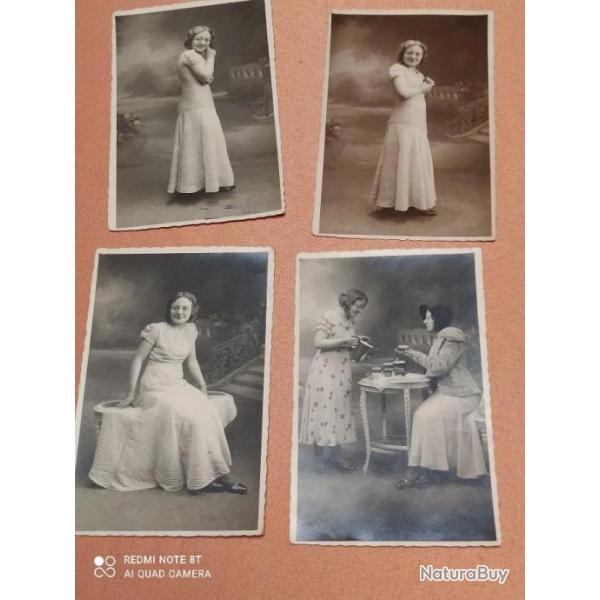 4 CARTES PHOTOS MARIEE, JEUNES FEMMES ANNEES 1930, FAMILLE CATTOEN