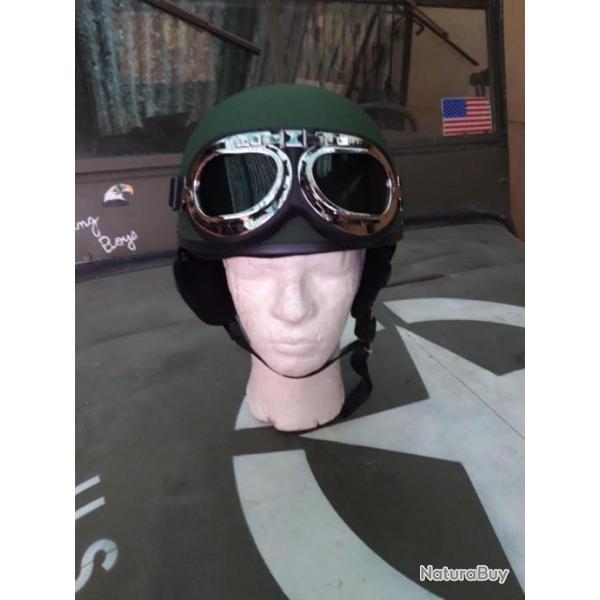 CASQUE MOTO OLIVE TYPE VINTAGE,AVEC LUNETTES