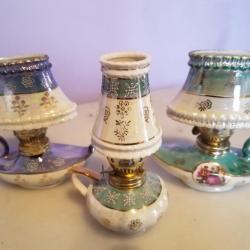 Lot de 3 lampes anciennes en porcelaine en excellent état