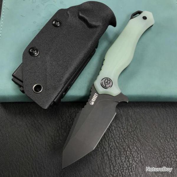 Couteau Tactical Kubey Golf  Jade Manche G-10 Lame Black Tanto AUS-10 Blade Etui Kydex KUB230D
