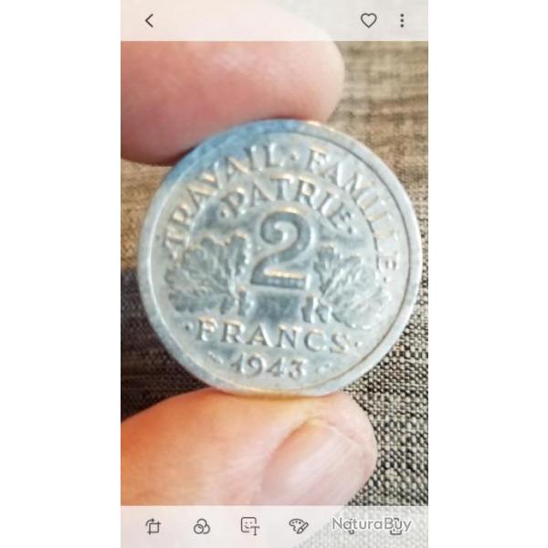 Pice de monnaie 2 Francs Franais de 1943
