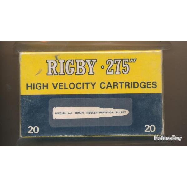 Une belle boite de 20 cartouches .275 RIGBY  par John RIGBY 140 grains Nosler Partition