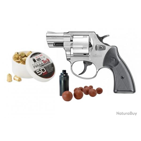 Pack prt  tirer Revolver Rhm RG59 calibre 9MM RK (Revolver d'alarme + 50 Munitions + embout self-