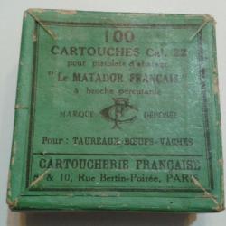 Boite 100 Cartouches Cal 22 pour Pistolet d'abattage "Le Matador Français" - Cartoucherie Française