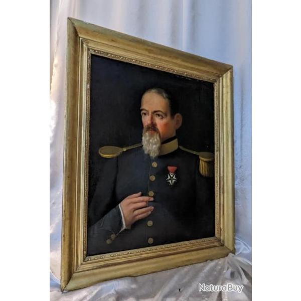 Portrait XIXe Officier 1850 Seconde Rpublique 24e Rgiment d'Infanterie Huile Encadre 74cm x 90cm