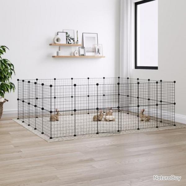Cage animaux de compagnie  44 panneaux et porte Noir 35x35 cm