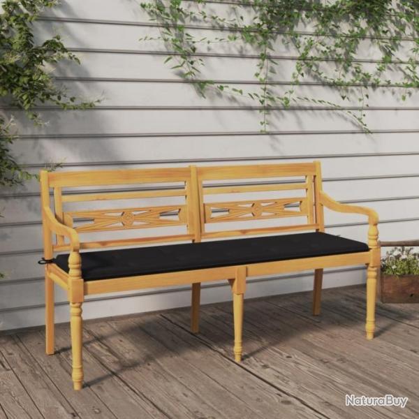 Banc Batavia avec coussin noir 150 cm Bois de teck massif