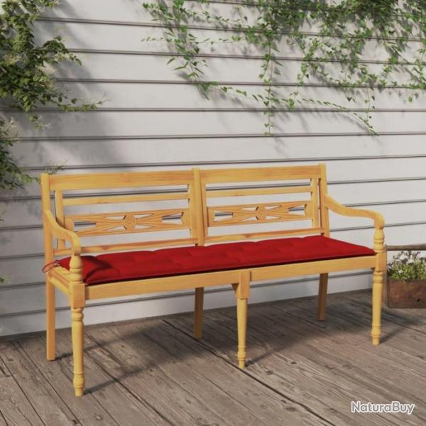 Banc Batavia avec coussin rouge 150 cm Bois de teck massif