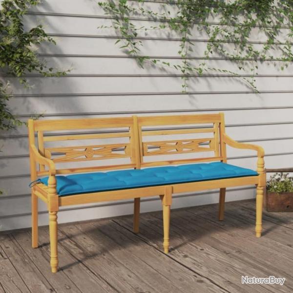 Banc Batavia avec coussin bleu clair 150 cm Bois de teck massif