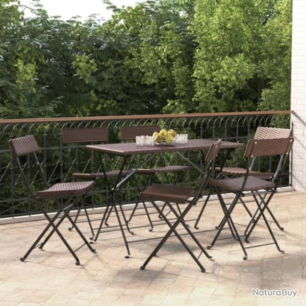 Chaises de bistrot pliantes 6pcs Marron Rsine tresse et acier