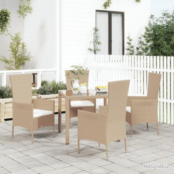 Chaises de jardin avec coussins 4 pcs Rsine tresse Beige