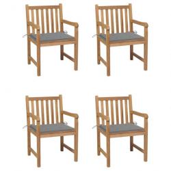 Chaises de jardin 4 pcs avec coussins gris Bois de teck solide