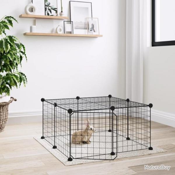 Cage animaux de compagnie  12 panneaux et porte Noir 35x35 cm