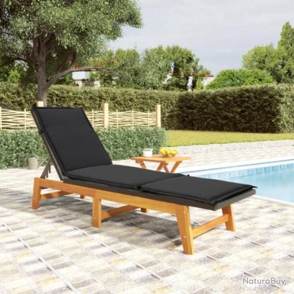 Chaise longue avec table Rsine tresse et bois massif d'acacia