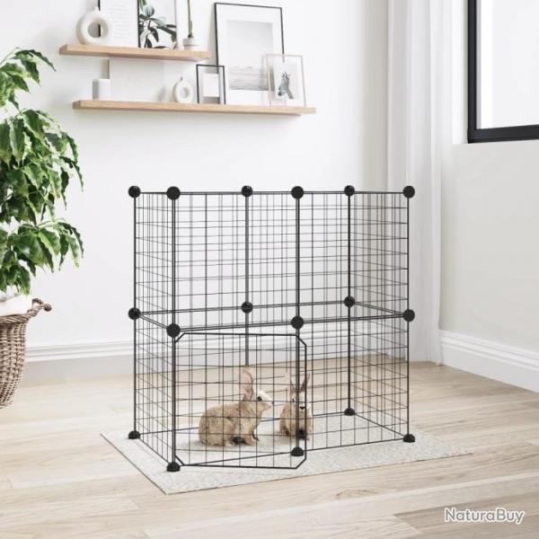 Cage animaux de compagnie  12 panneaux et porte Noir 35x35 cm