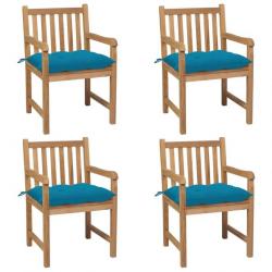 Chaises de jardin 4 pcs avec coussins bleu clair Teck solide