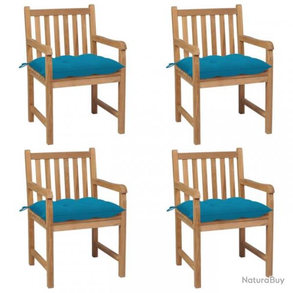 Chaises de jardin 4 pcs avec coussins bleu clair Teck solide