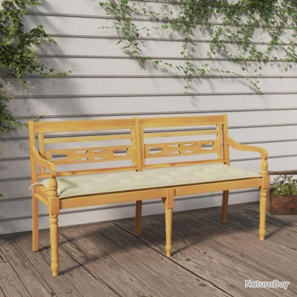 Banc Batavia avec coussin crme 150 cm Bois de teck massif