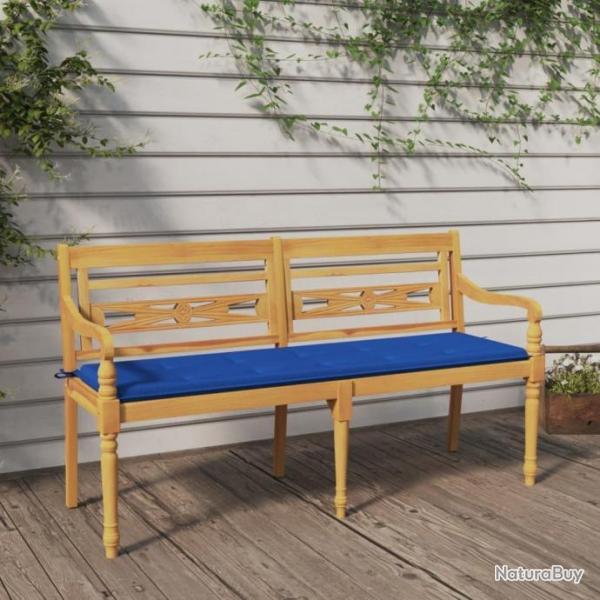 Banc Batavia avec coussin bleu royal 150 cm Bois de teck massif