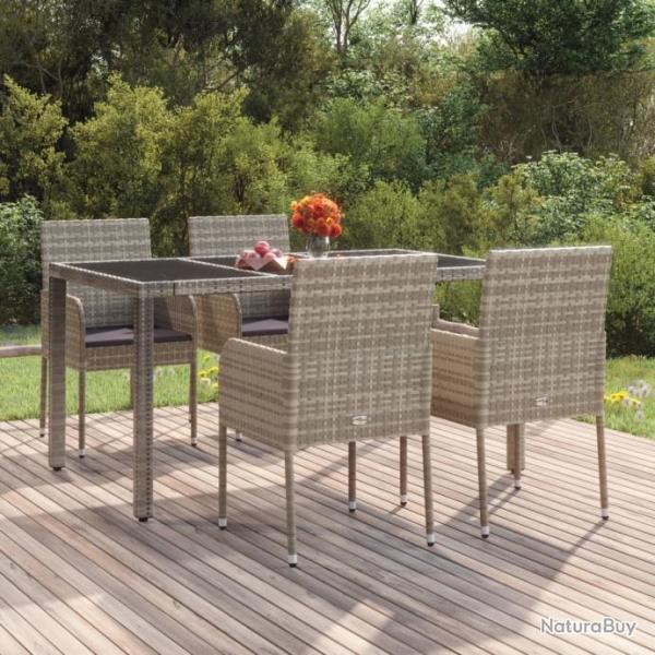 Chaises de jardin avec coussins 4 pcs Rsine tresse Gris