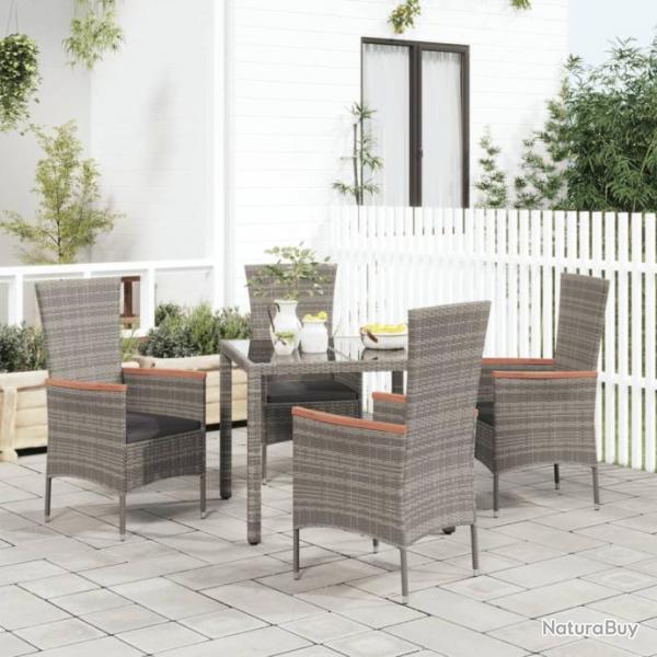 Chaises de jardin avec coussins 4 pcs Rsine tresse Gris