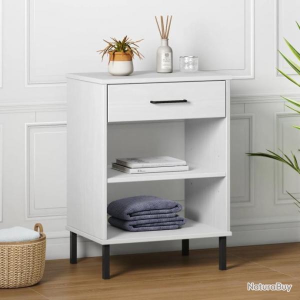 Armoire console avec pieds en mtal Blanc Bois pin massif OSLO