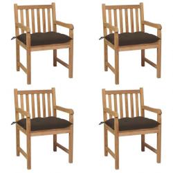 Chaises de jardin 4 pcs avec coussins taupe Bois de teck solide