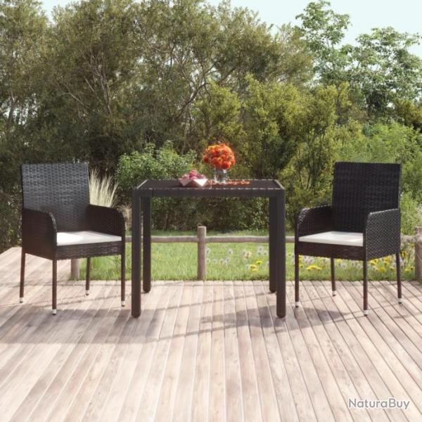 Chaises de jardin 2 pcs avec coussins Rsine tresse Noir